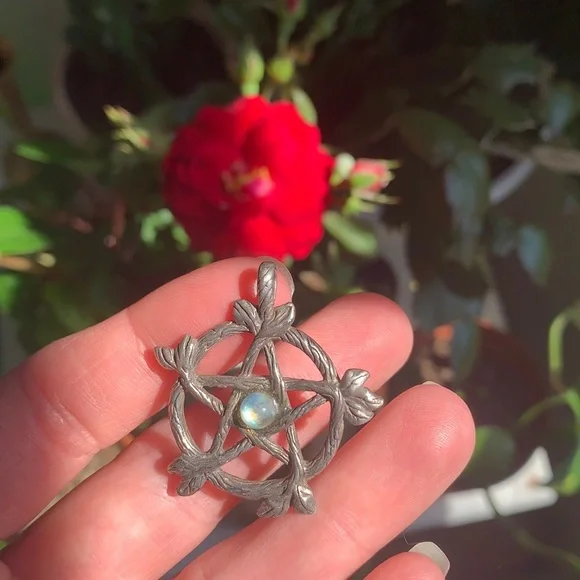 ‼️S O L D ‼️ VINTAGE 925 silver moonstone twig branch pentacle necklace Comes - Picture 1 of 8